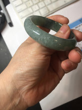 Load image into Gallery viewer, 51.5mm Certified Type A 100% Natural Oily Dark Green Gray Black with Flying Snow Oval Jadeite Jade Bangle PC207-7685
