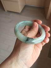 Load image into Gallery viewer, 55.5mm certified type A 100% Natural icy watery light green with dark green flowers jadeite jade bangle PH59-1059