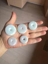 Load image into Gallery viewer, 25-33mm Type A 100% Natural light green white Jadeite Jade Safety Guardian Button donuts Pendant group PC107