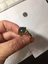 Load image into Gallery viewer, 100% Natural green gray black nephrite cabochon Jade ring (adjustable size) HE111