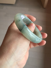 Load image into Gallery viewer, 55.5mm certified type A 100% Natural icy watery light green with dark green flowers jadeite jade bangle PH59-1059