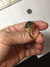 Load image into Gallery viewer, 100% Natural green gray black nephrite cabochon Jade ring (adjustable size) HE111