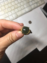 Load image into Gallery viewer, 100% Natural green gray black nephrite cabochon Jade ring (adjustable size) HE111
