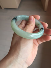 Load image into Gallery viewer, 55.2mm certified type A 100% Natural icy watery light green with dark green flowers jadeite jade bangle PH58-1057