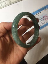 Load image into Gallery viewer, 61.2mm certified type A 100% Natural oily dark green gray black with flying snow Jadeite jade bangle PC208-7672
