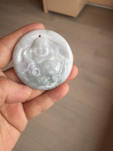 Load image into Gallery viewer, 100% Natural type A white light purple happy buddha jadeite Jade pendant AA27