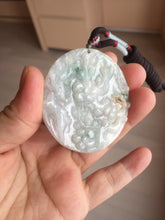 Load image into Gallery viewer, Type A 100% Natural light green/white carved plum blossoms and sika deer (Flowers all the way, 一路繁花)jadeite Jade Pendant AA26