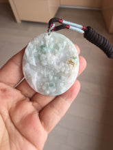 Load image into Gallery viewer, Type A 100% Natural light green/white carved plum blossoms and sika deer (Flowers all the way, 一路繁花)jadeite Jade Pendant AA26