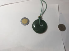 Load image into Gallery viewer, 34mm Type A 100% Natural oily dark green(老油青) Jadeite Jade Safety Guardian lenticular disc Button donuts pendant PA106