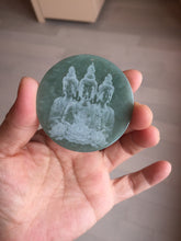 Load image into Gallery viewer, 52.5mm 100% natural blue/gray with fly snow Guatemala jadeite jade Guanyin (观音) safe and sound pendant/worry stone/decor AA25
