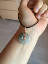 Load image into Gallery viewer, 23.8mm Type A 100% Natural icy watery dark green/clear Seaweed Forest Jadeite Safety Guardian Button donuts pendant PF44