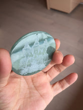 Load image into Gallery viewer, 52.5mm 100% natural blue/gray with fly snow Guatemala jadeite jade Guanyin (观音) safe and sound pendant/worry stone/decor AA25