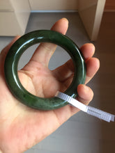 Load image into Gallery viewer, 55mm certified 100% Natural dark green/black/gray(碧玉) chubby round cut nephrite bangle HN189-0137