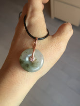 Load image into Gallery viewer, 23.8mm Type A 100% Natural icy watery dark green/clear Seaweed Forest Jadeite Safety Guardian Button donuts pendant PF44