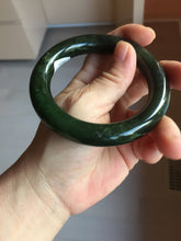 Load image into Gallery viewer, 57.4mm certified 100% Natural dark green/black(碧玉) chubby round cut nephrite bangle HN188-0123