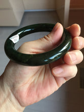 Load image into Gallery viewer, 57.4mm certified 100% Natural dark green/black(碧玉) chubby round cut nephrite bangle HN188-0123