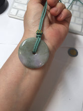 Load image into Gallery viewer, 37mm Type A 100% Natural light green purple Jadeite Jade Safety Guardian Button donuts pendant PA108