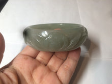 Load image into Gallery viewer, 60.8mm 100% natural dark green/gray carved fish and lotus(年年有余) Quartzite (Shetaicui jade) bangle SY61