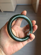 Load image into Gallery viewer, 57.4mm certified 100% Natural dark green/black chubby round cut nephrite bangle HN187-0153