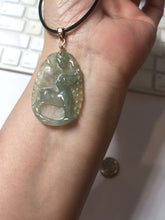 Load image into Gallery viewer, Type A 100% Natural Icy Watery Light Green gray (淡油冰)Jadeite Jade Greatest of All Time Goat Pendant PC230