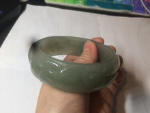 Load image into Gallery viewer, 60.8mm 100% natural dark green/gray carved fish and lotus(年年有余) Quartzite (Shetaicui jade) bangle SY61