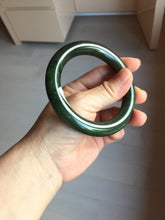 Load image into Gallery viewer, 57.4mm certified 100% Natural dark green/black chubby round cut nephrite bangle HN187-0153
