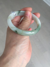 Load image into Gallery viewer, 53.9mm certified natural 100% natural Type A light green/white with green floating flowers jadeite jade bangle BP20-4999