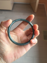 Load image into Gallery viewer, 60.8mm Certified Type A 100% Natural icy watery dark green/blue/gray Guatemala slim round cut Jadeite bangle PH140-4311