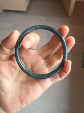 Load image into Gallery viewer, 60.8mm Certified Type A 100% Natural icy watery dark green/blue/gray Guatemala slim round cut Jadeite bangle PH140-4311