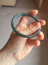 Load image into Gallery viewer, 60.8mm Certified Type A 100% Natural icy watery dark green/blue/gray Guatemala slim round cut Jadeite bangle PH140-4311