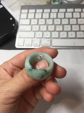 Load image into Gallery viewer, Size 10 3/4 100% natural type A sunny green light green white broad jadeite jade band ring thumb ring PC246-2