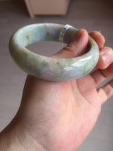 Load image into Gallery viewer, 56.5mm certificated Type A 100% Natural sunny green/purple/yellow Monet’s Water Lilies Jade bangle E62-1029
