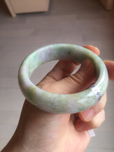 Load image into Gallery viewer, 56.5mm certificated Type A 100% Natural sunny green/purple/yellow Monet’s Water Lilies Jade bangle E62-1029