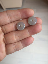 Load image into Gallery viewer, 12.8mm 100% Natural icy watery fine texture light green purple safe and sound donut button jadeite Jade dangling earring PB176