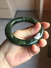 Load image into Gallery viewer, 55.2mm certified 100% Natural dark green/black Ocean Waves chubby round cut nephrite bangle HN184-0877