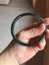 Load image into Gallery viewer, 62mm Type A 100% Natural black icy blue (蓝水) Guatemala Slim Round Cut Jadeite Bangle PJ133-1366