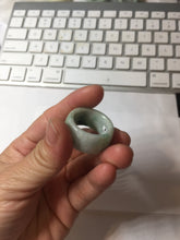 Load image into Gallery viewer, Size 10 3/4 100% natural type A sunny green light green white broad jadeite jade band ring thumb ring PC246-4