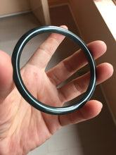 Load image into Gallery viewer, 62mm Type A 100% Natural black icy blue (蓝水) Guatemala Slim Round Cut Jadeite Bangle PJ133-1366