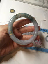Load image into Gallery viewer, 55.8mm 100% Natural type A dark green purple carved and golden-painted chubby round cut Jadeite Jade bangle PA113-0385
