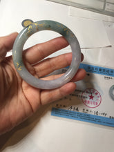 Load image into Gallery viewer, 55.8mm 100% Natural type A dark green purple carved and golden-painted chubby round cut Jadeite Jade bangle PA113-0385