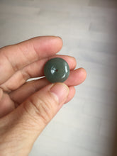 Load image into Gallery viewer, 18.4mm Type A 100% Natural oily dark green/gray Jadeite Jade Safety Guardian Button donuts Pendant PC110