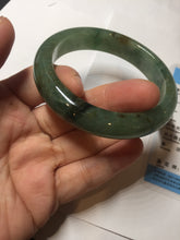 Load image into Gallery viewer, 55.5mm Certified Type A 100% Natural oily dark green(老油青)/gray Jadeite bangle BG227-3215