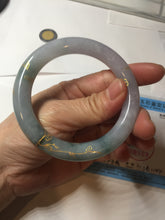 Load image into Gallery viewer, 55.8mm 100% Natural type A dark green purple carved and golden-painted chubby round cut Jadeite Jade bangle PA113-0385