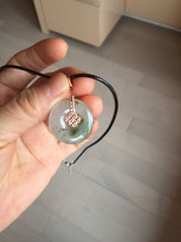Load image into Gallery viewer, 23.8mm Type A 100% Natural icy watery dark green/clear Seaweed Forest Jadeite Safety Guardian Button donuts pendant PF44