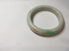 Load image into Gallery viewer, 55.2mm 100% Natural type A sunny green white beige (白底青) carved branches and flowers and golden-painted Jadeite Jade bangle PH184