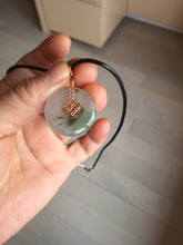 Load image into Gallery viewer, 23.8mm Type A 100% Natural icy watery dark green/clear Seaweed Forest Jadeite Safety Guardian Button donuts pendant PF44