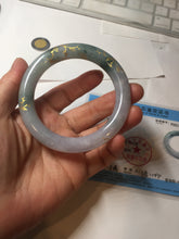 Load image into Gallery viewer, 55.8mm 100% Natural type A dark green purple carved and golden-painted chubby round cut Jadeite Jade bangle PA113-0385