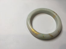 Load image into Gallery viewer, 55.2mm 100% Natural type A sunny green white beige (白底青) carved branches and flowers and golden-painted Jadeite Jade bangle PH184
