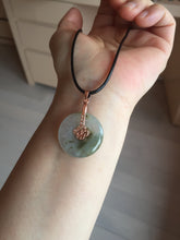 Load image into Gallery viewer, 23.8mm Type A 100% Natural icy watery dark green/clear Seaweed Forest Jadeite Safety Guardian Button donuts pendant PF44