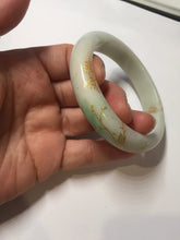 Load image into Gallery viewer, 55.2mm 100% Natural type A sunny green white beige (白底青) carved branches and flowers and golden-painted Jadeite Jade bangle PH184